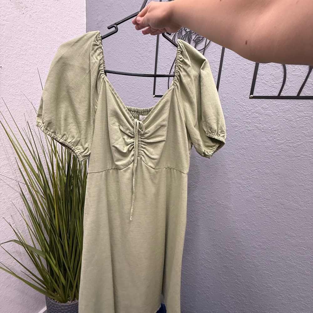 Green Ruched Short Sleeve Dress